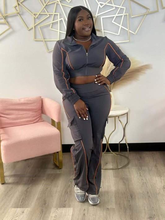 Gray/Orange trimming Tracksuit