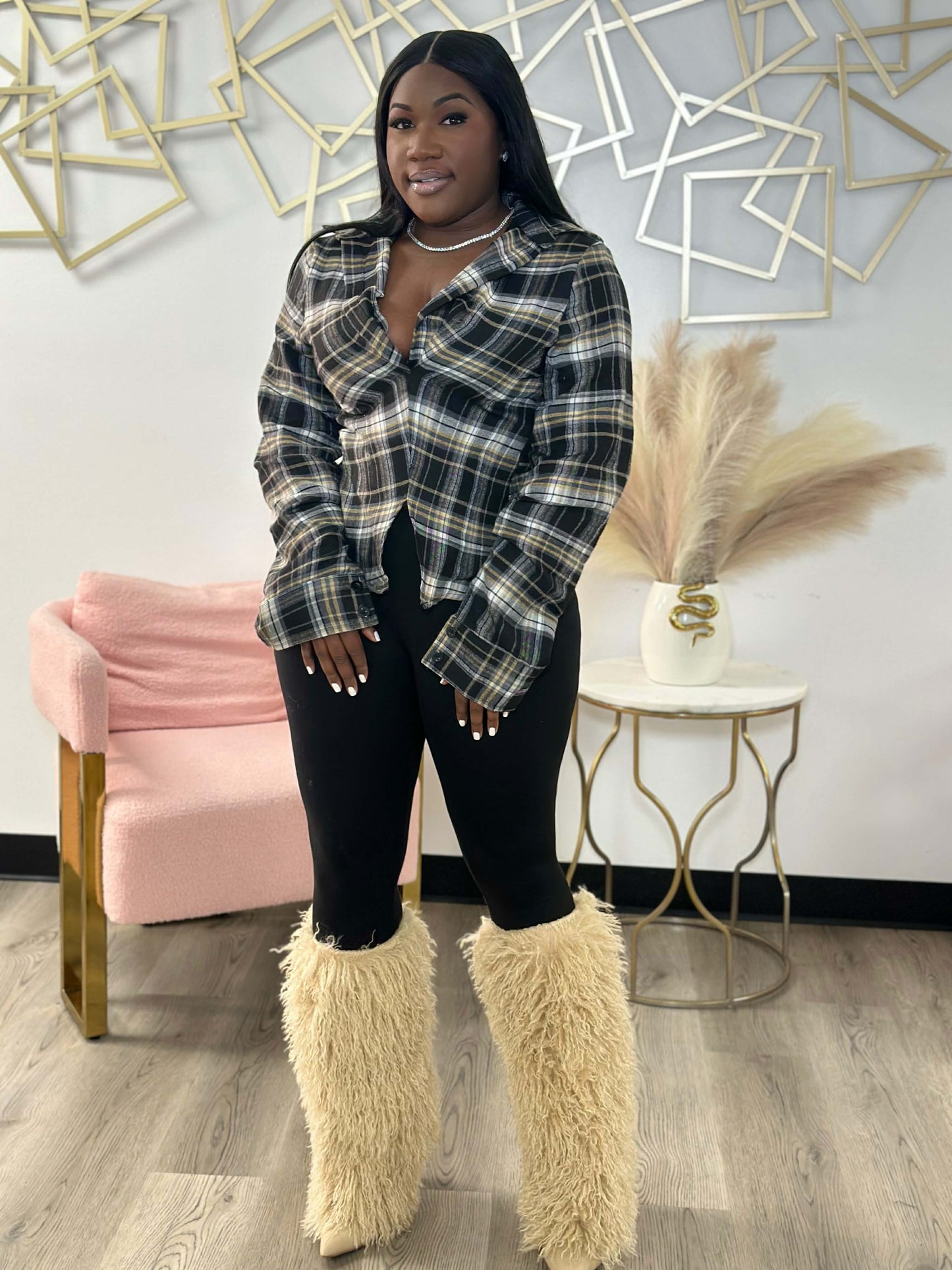 Plaid casual long sleeve shirt